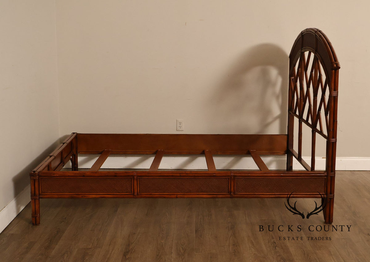 Chinese Chippendale Style Faux Bamboo and Rattan Queen Bed Frame
