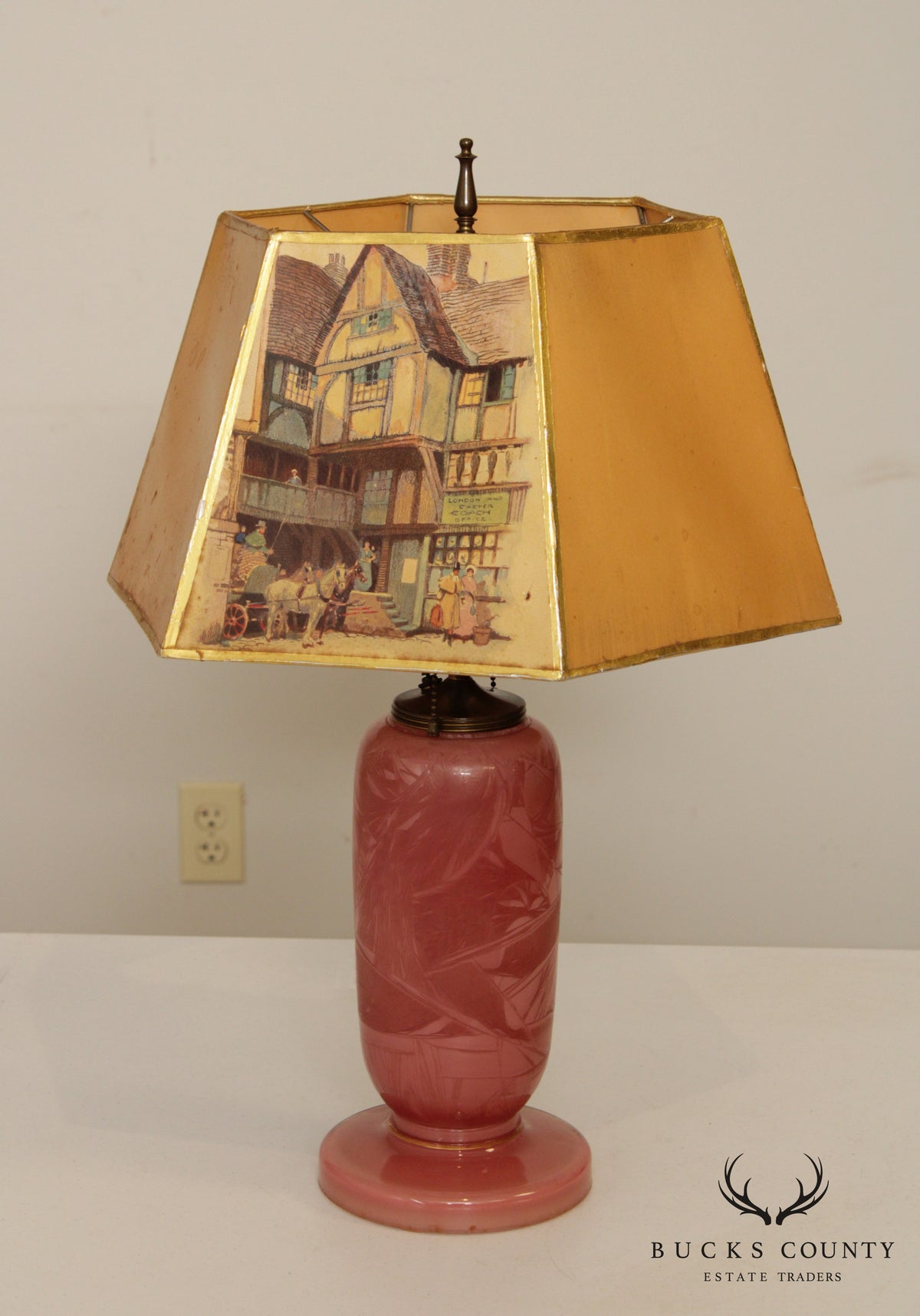 Vintage  Art Glass Lamp with English Clyde Cole Shade