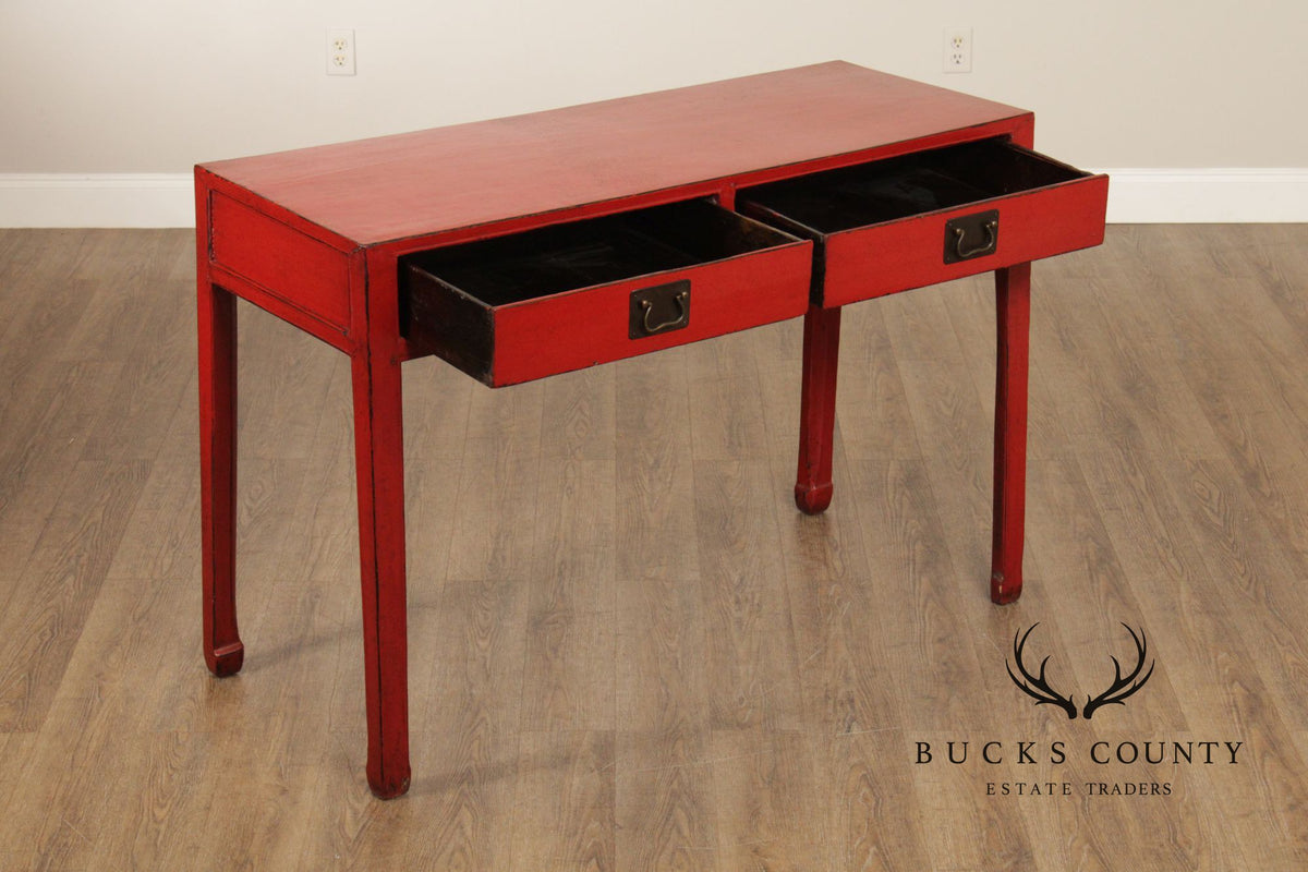 Asian Red Lacquered Console Table