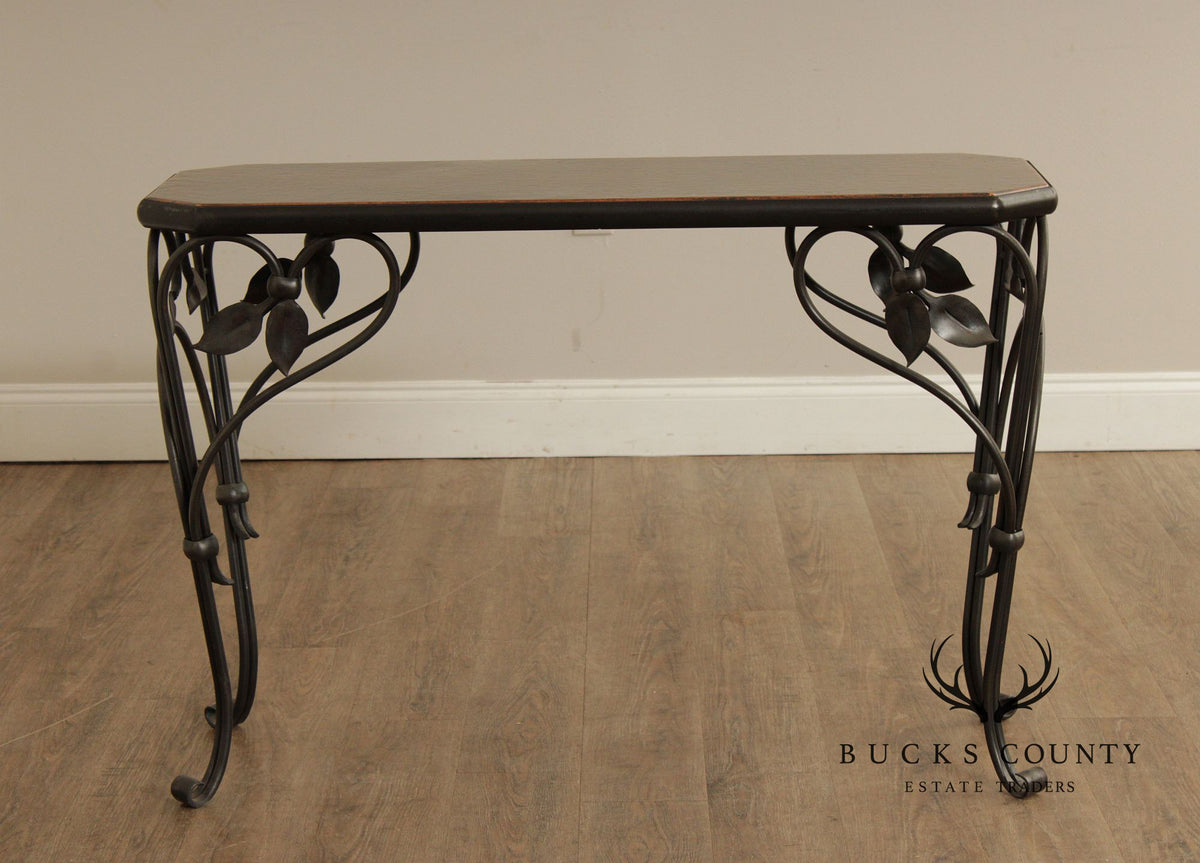 QualityForged Iron and Hammered Copper Top Console Table