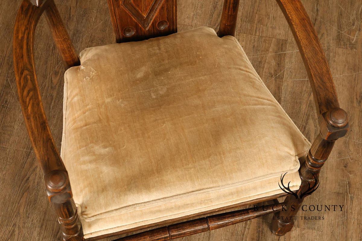 Tudor Style Pair of Oak Armchairs