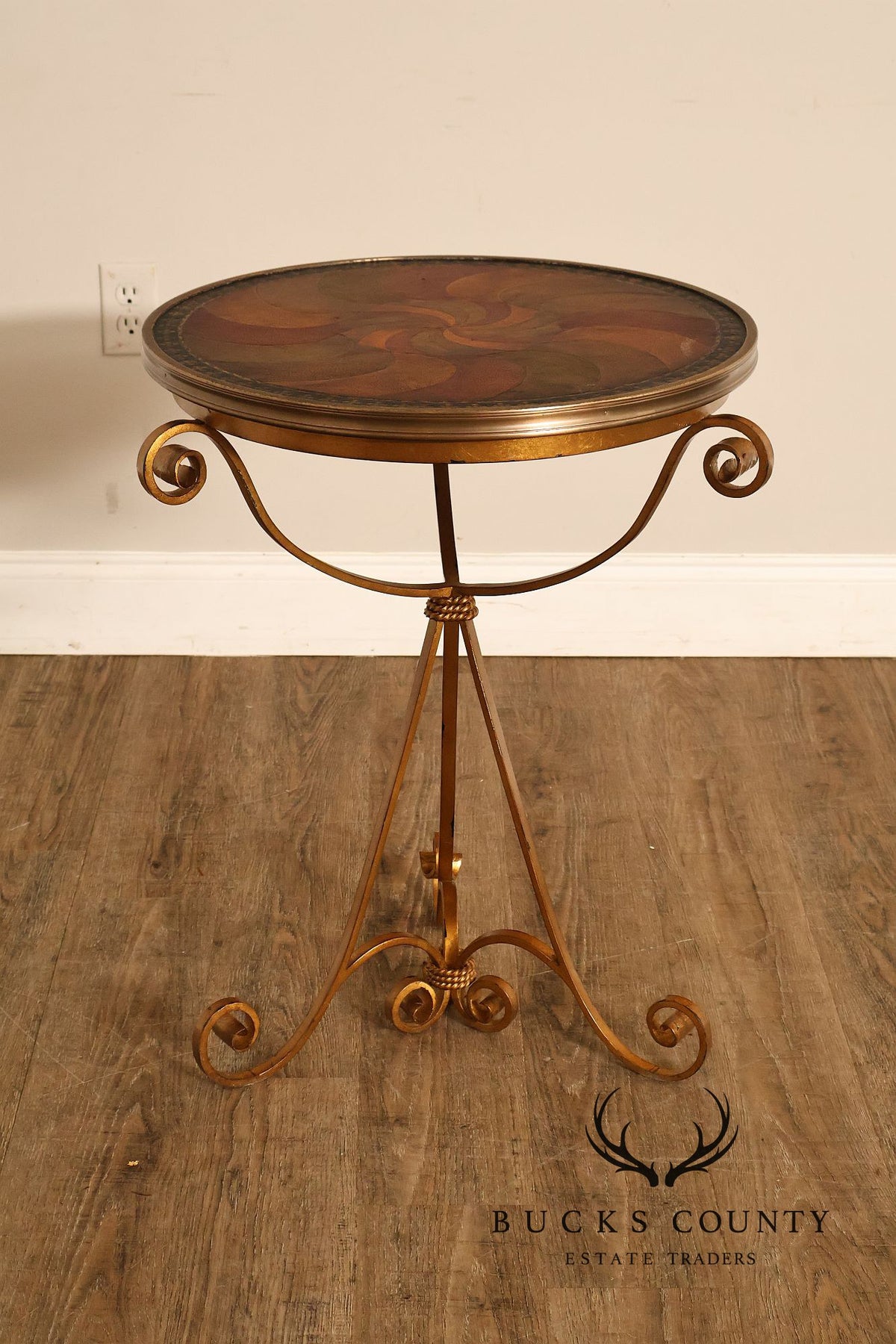 Theodore Alexander Decorative Swirl Accent Table with Metal Scroll Base