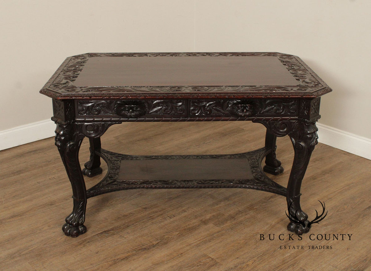 Antique Victorian Carved Mahogany Partners Desk