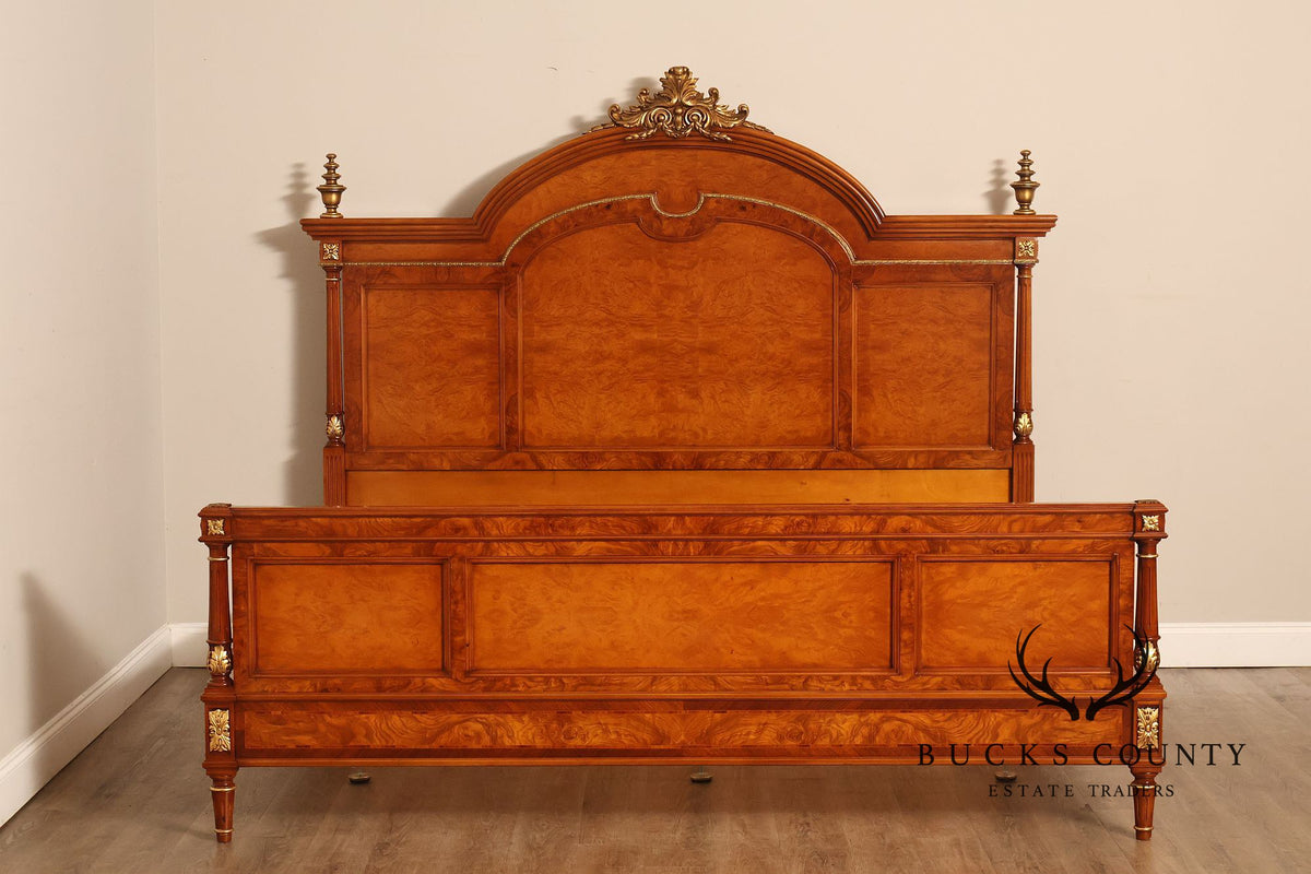 Quality Louis XVI Style Burlwood King Size High Back Bed