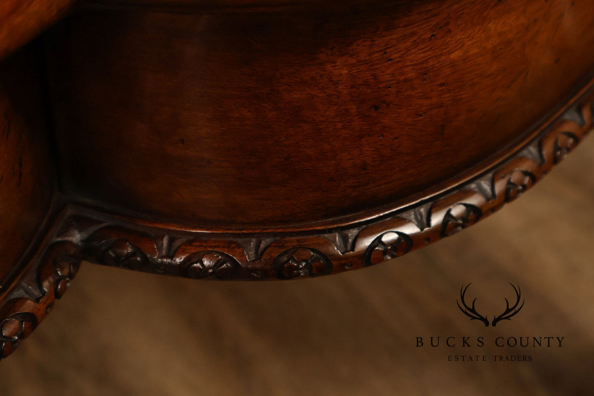 Mediterranean Style Carved Wood And Glass Square Coffee Table