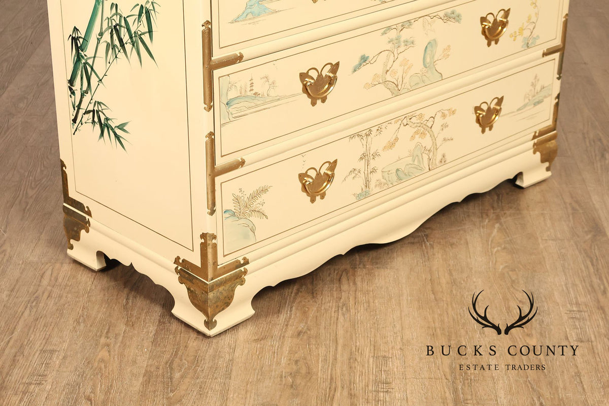 Chinoiserie Hand Painted Decorated Tall Chest