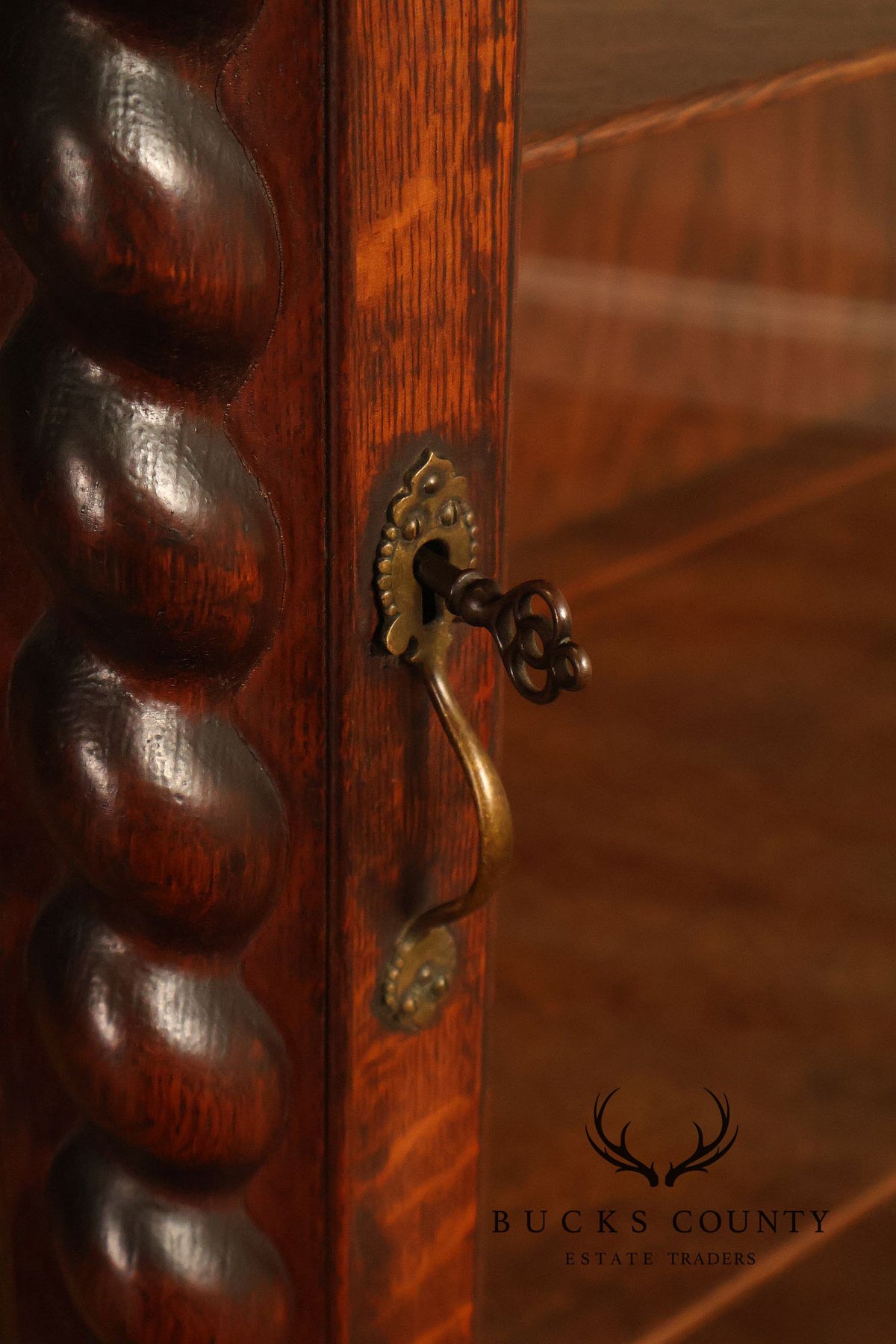Antique Barley Twist Oak Glass Display Cabinet