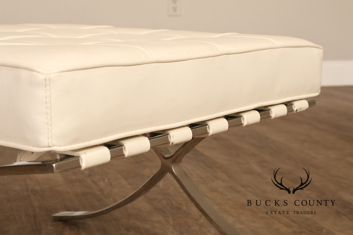 White Barcelona Style Pair Of Leather Stools With Chrome Bases
