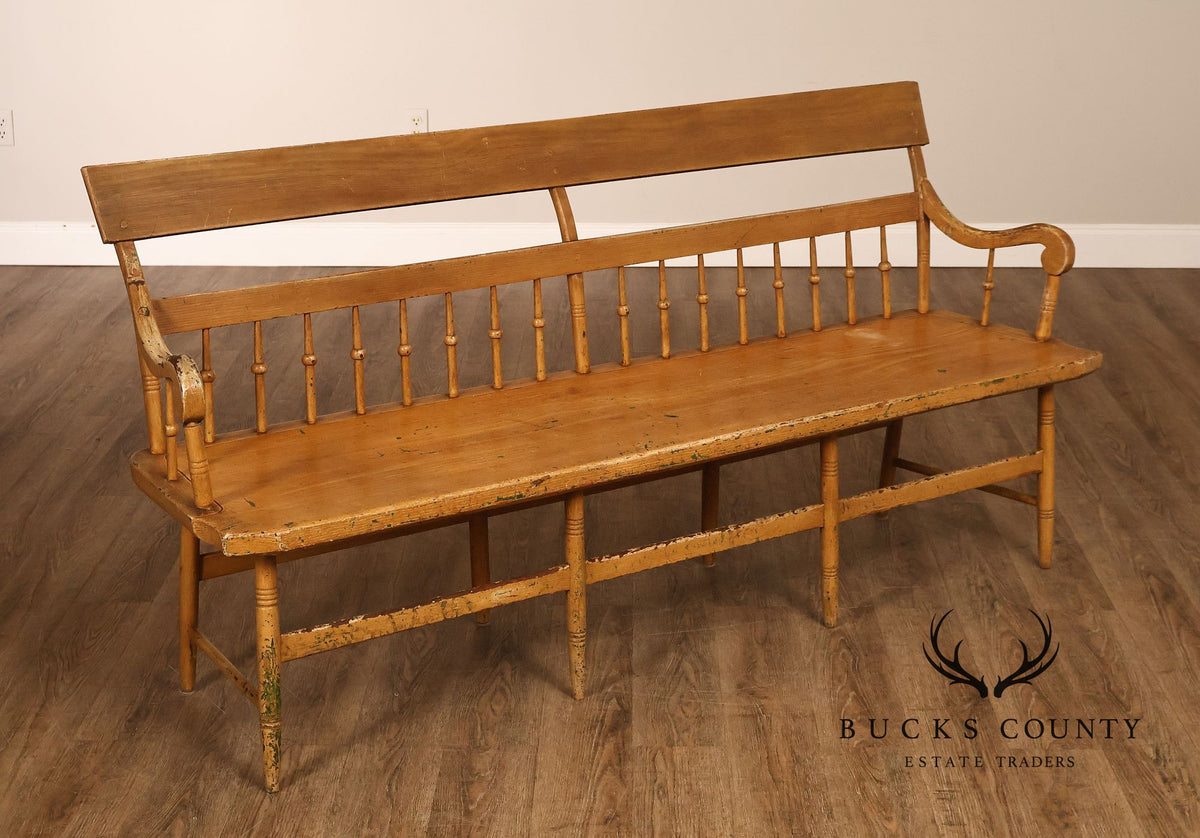 Antique Grain Painted American Deacons Bench
