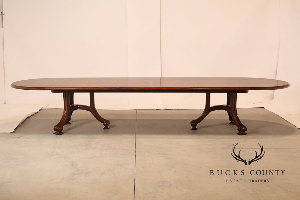 Dessin Fournir Banded Burlwood Large Double Pedestal Banquet Dining Table