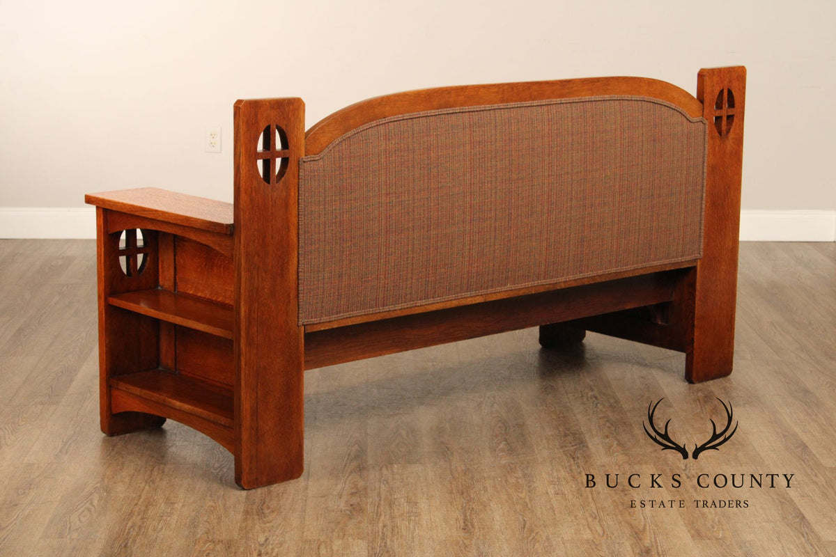 Antique Arts and Crafts Style Carved Oak Settle Sofa