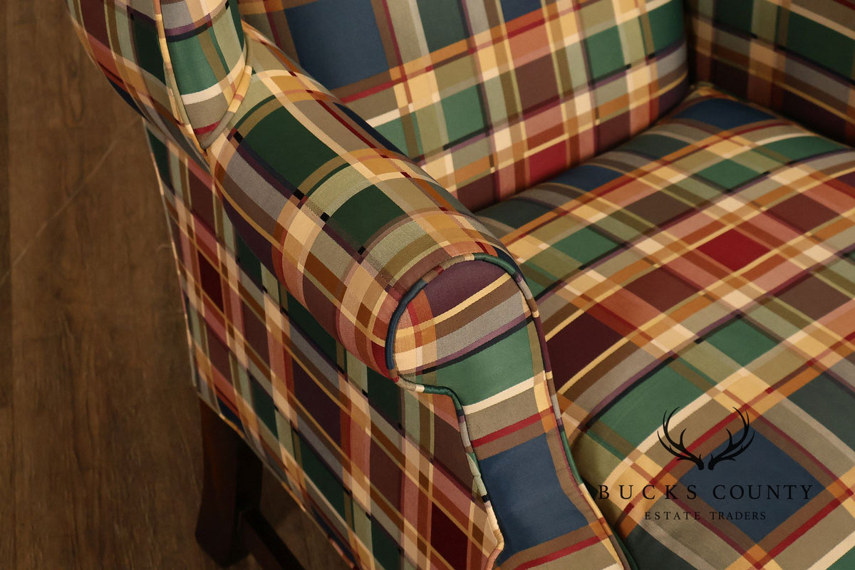 Henredon Custom Folio Collection Plaid Wingback Armchair