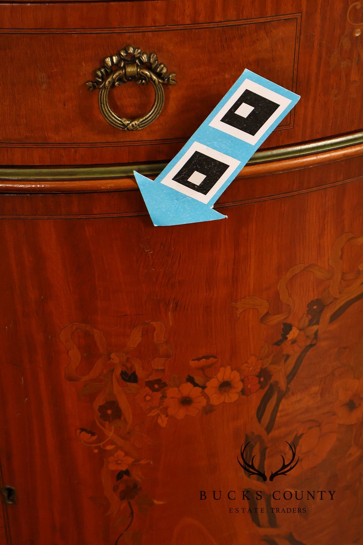 Neoclassical Style Inlaid Demilune Cabinet With Interior Drawers