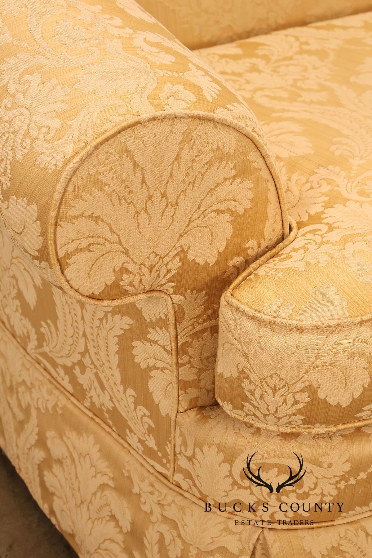 Century Furniture Pair Of Gold Damask Upholstered Sofas