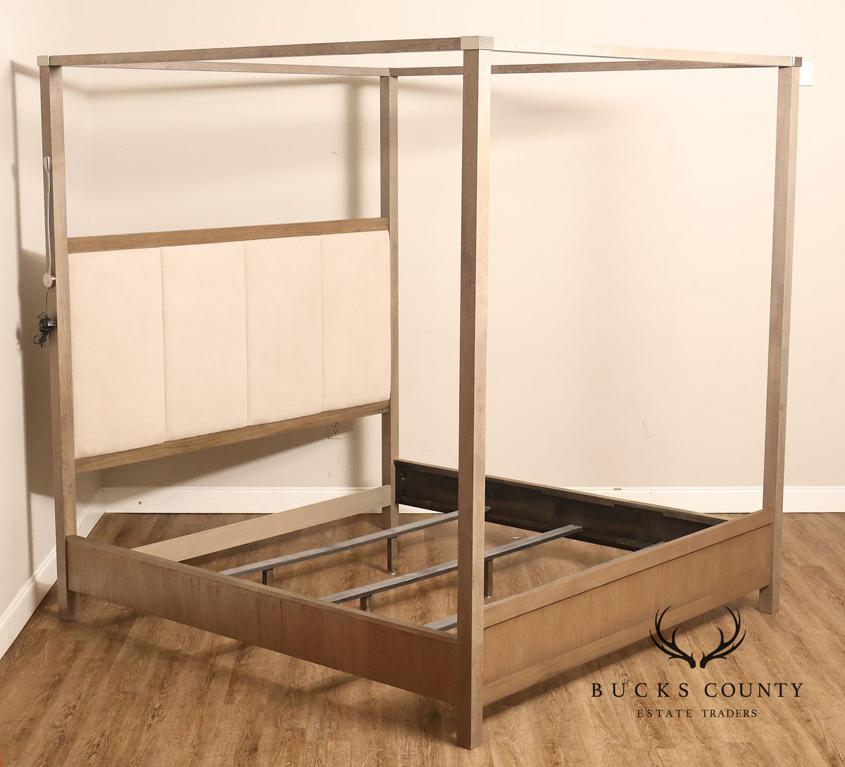 Rachel Ray Home By Legacy Classic Modern King Size Canopy Poster Bed With Upholstered Headboard