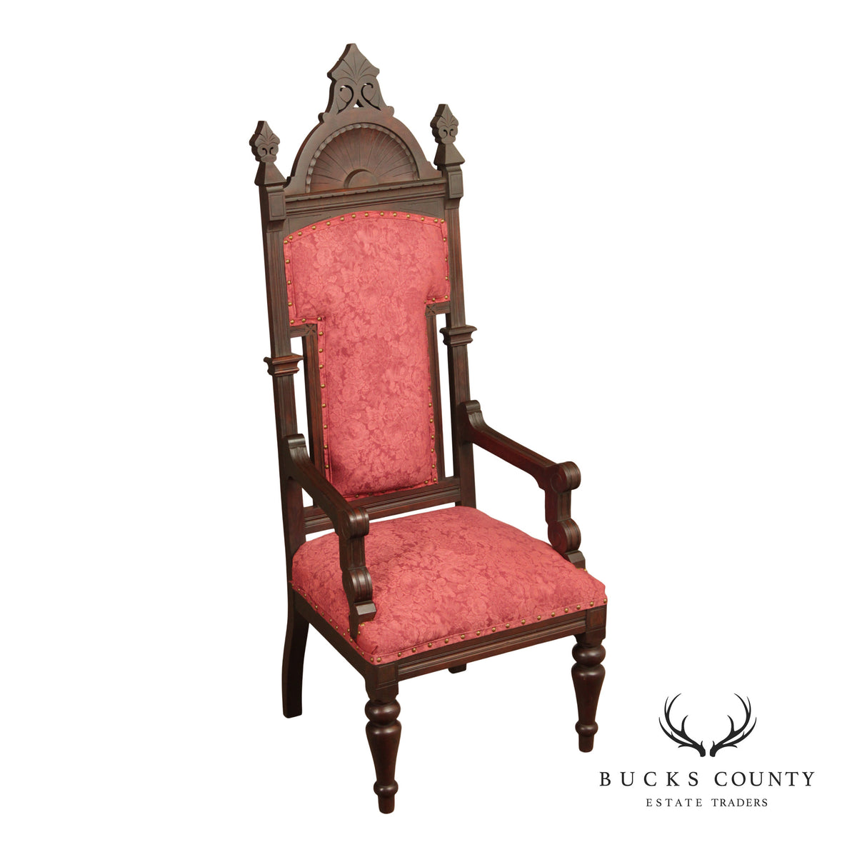 Antique American Gothic Revival Throne Chair