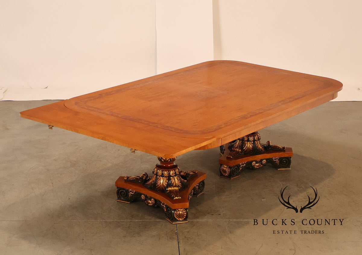 Ala Mobili Style Neoclassical Style Inlaid Double Pedestal Extension Dining Table