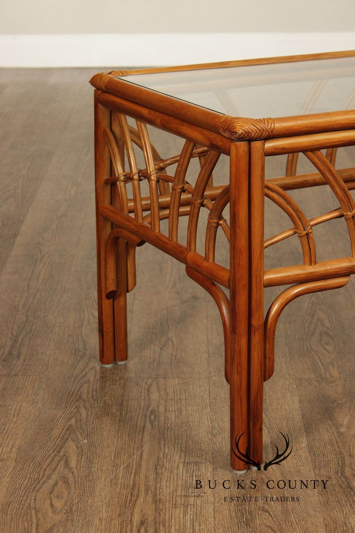 South Sea Rattan  'New Kauai' Glass Top Side Table