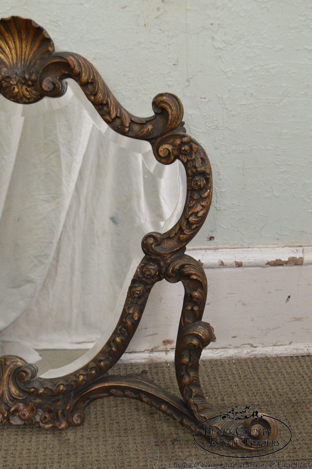 1920s Rococo Gilt Wood Carved Vanity Mirror