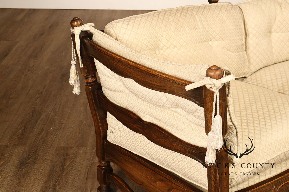French Country Style Carved Oak Frame Three Seat Sofa