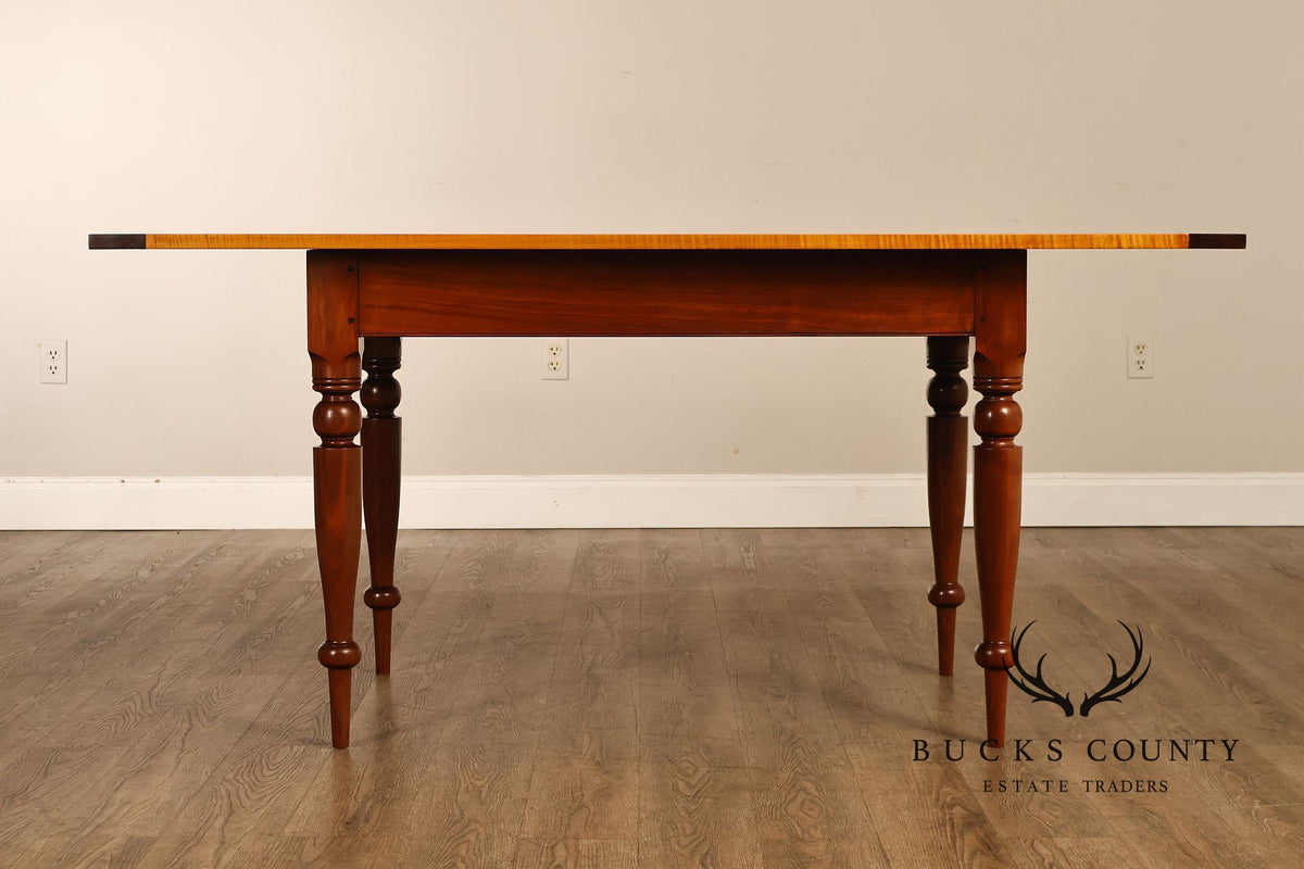 Sheraton Style Benchmade Tiger Maple and Walnut Dining Table