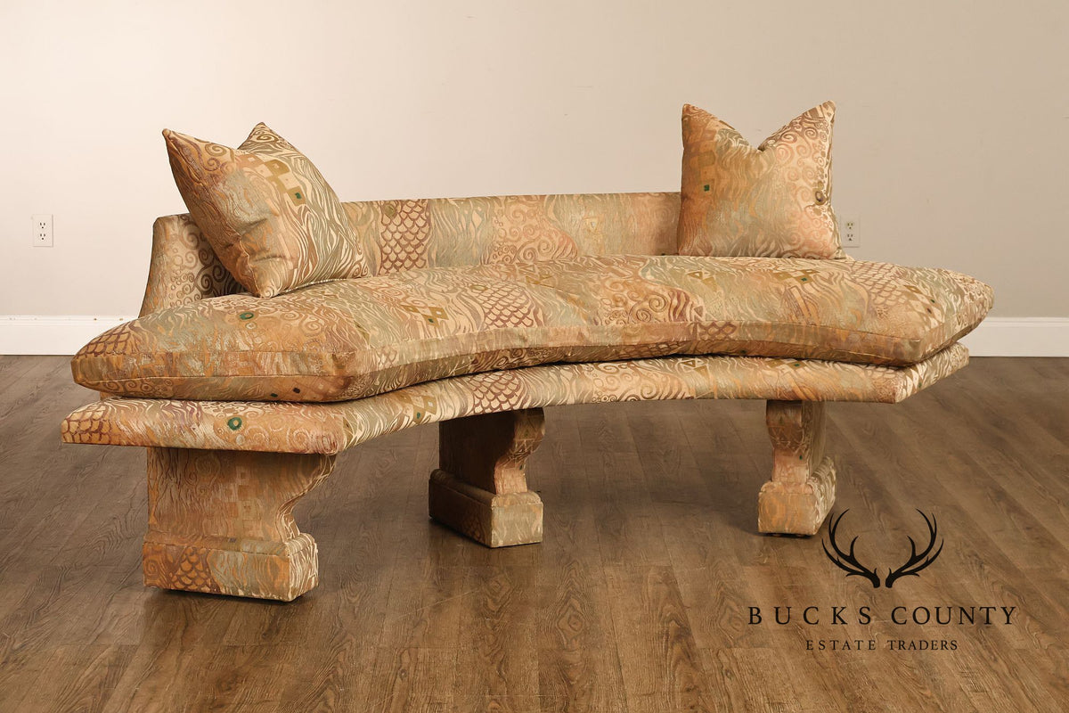 Saladino Furniture Curved Upholstered Geometric Velour Bench With Pair Of Pillows