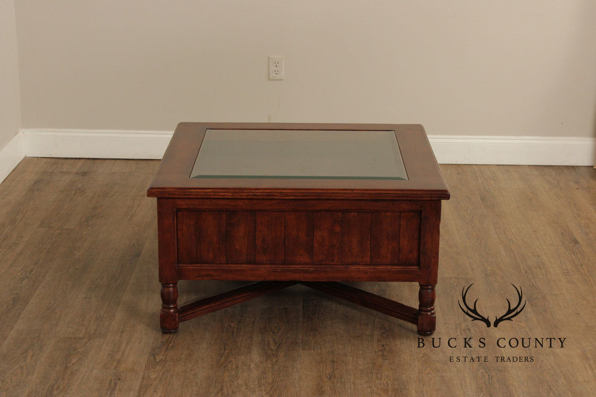 Bausman & Co. Glass Top Storage Coffee Table