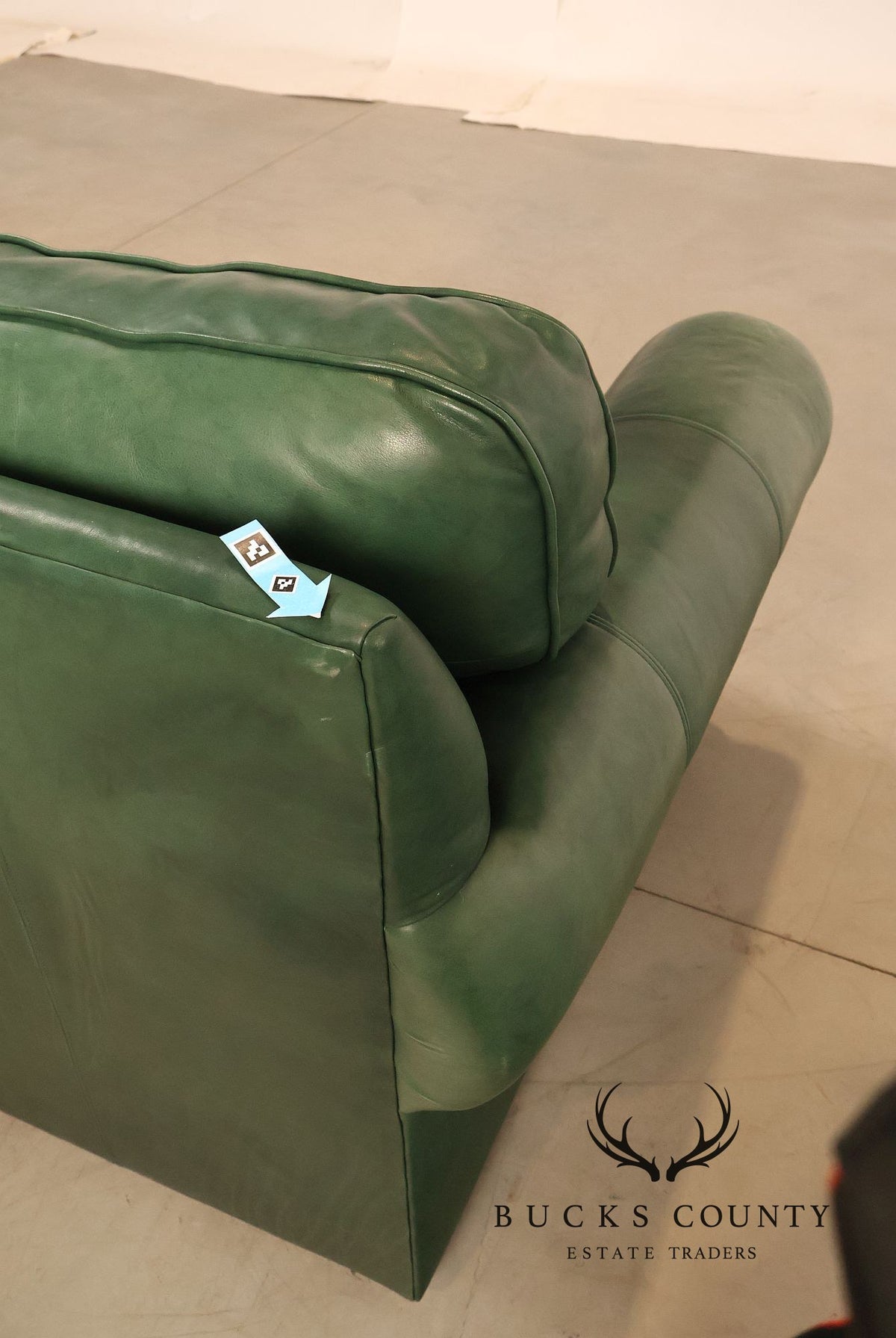 Ethan Allen Green Leather Sofa