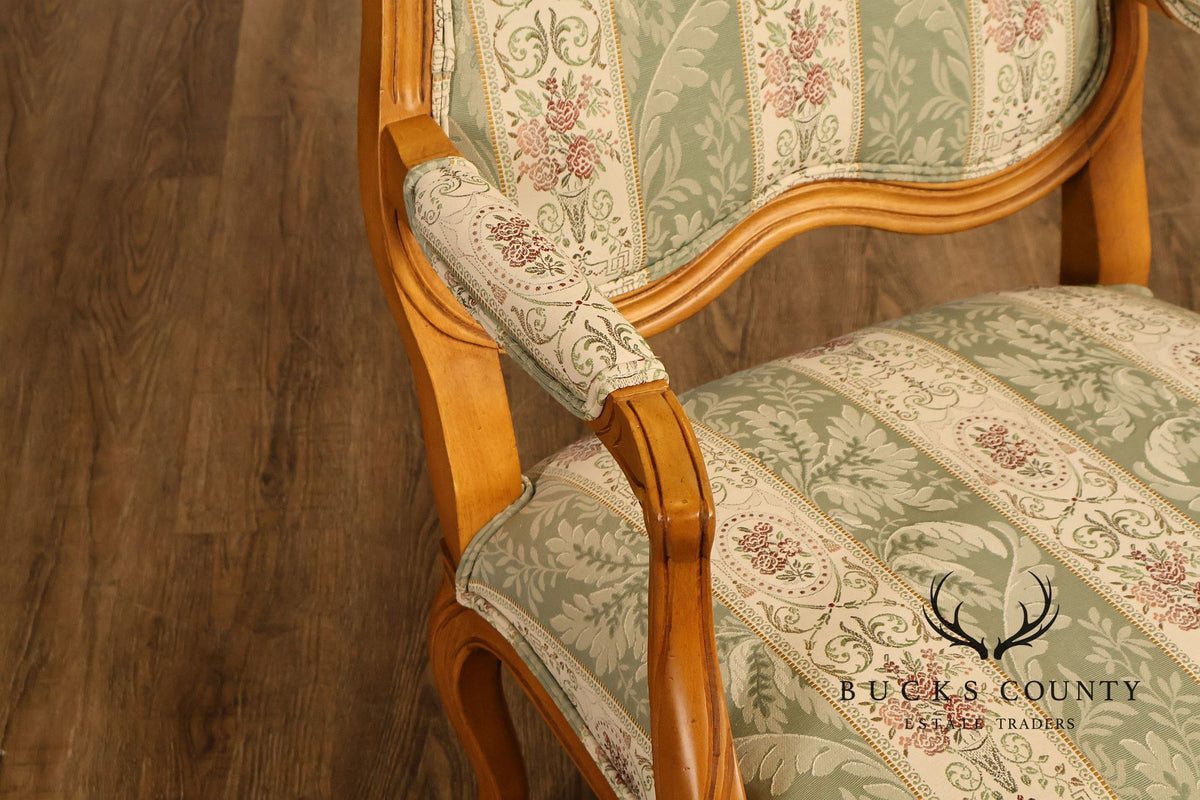 Ethan Allen French Louis XV Style Pair Of Upholstered Armchairs