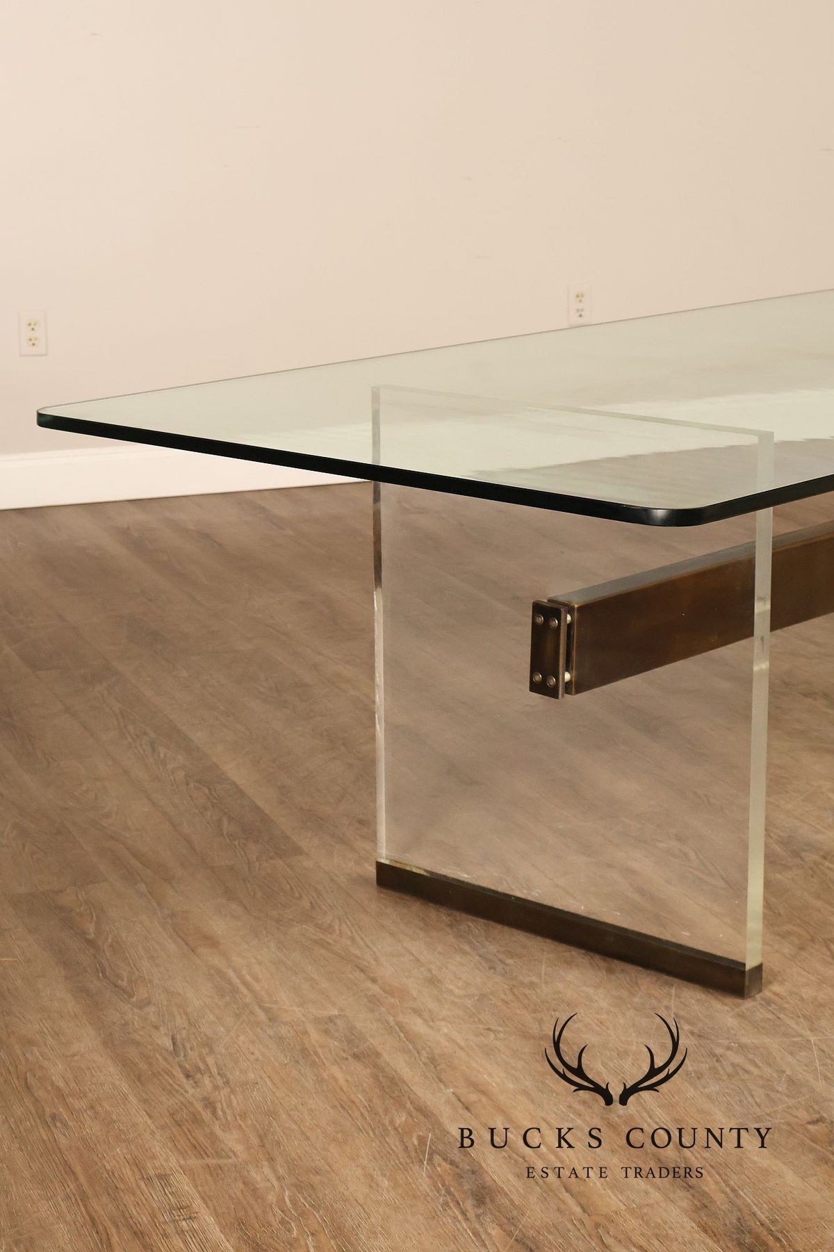 Postmodern Glass Top Lucite Trestle Dining Table