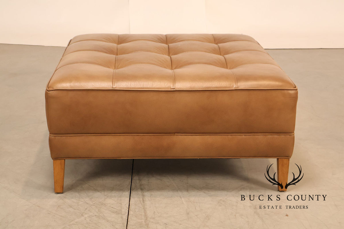 Ethan Allen 'Nassau' Tufted Leather Square Ottoman