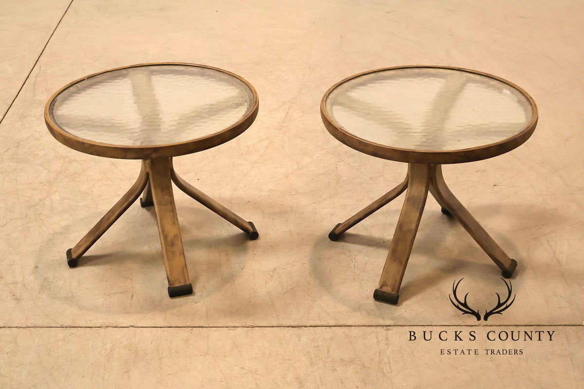 Brown Jordan Pair of Outdoor Round Glass Top Side Tables
