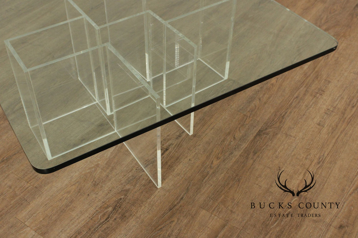 Hollywood Regency Glass Top Lucite Coffee Table