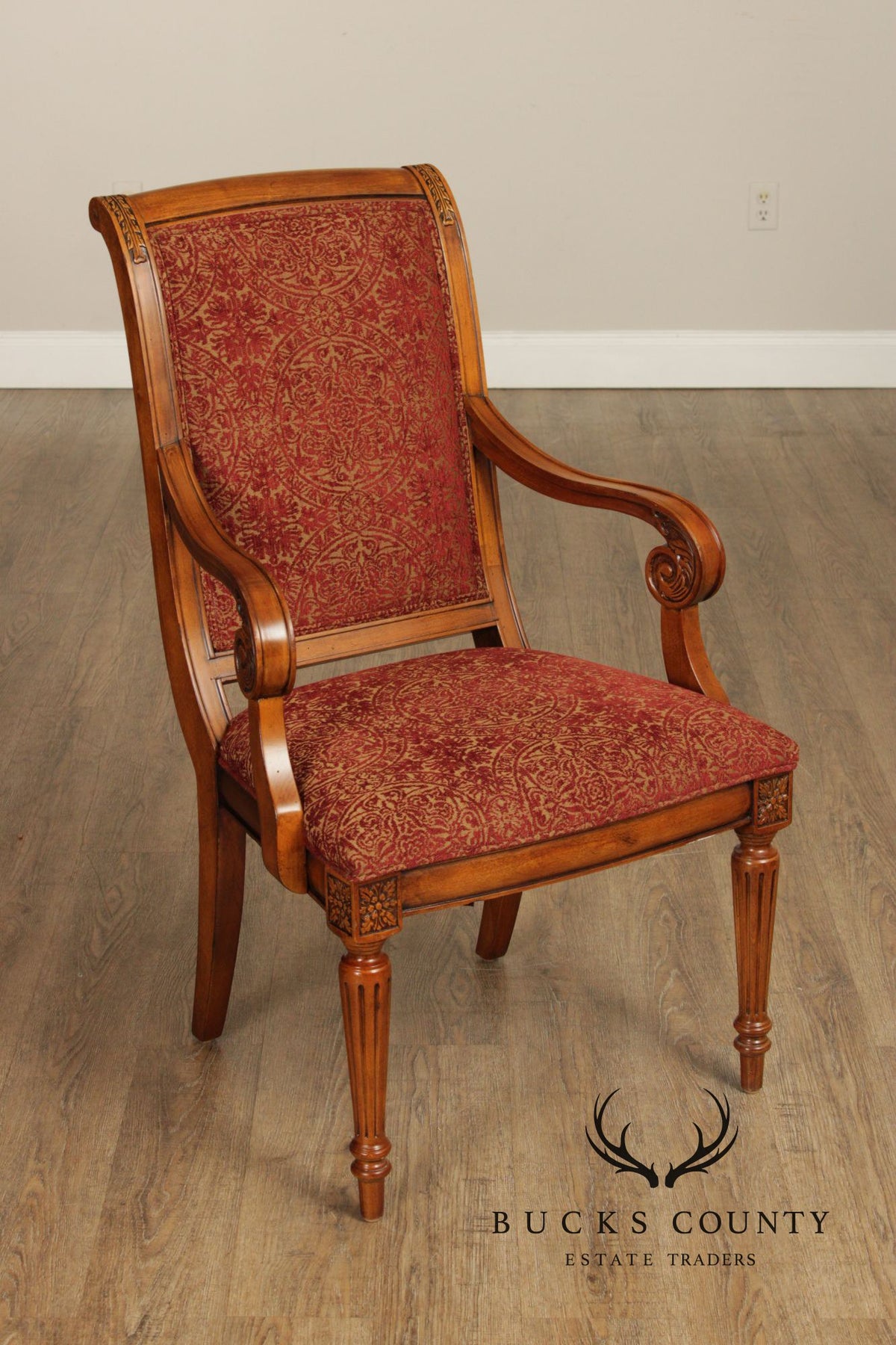 Ethan Allen 'Townhouse' Set of Six Carved Frame Upholstered Dining Chairs
