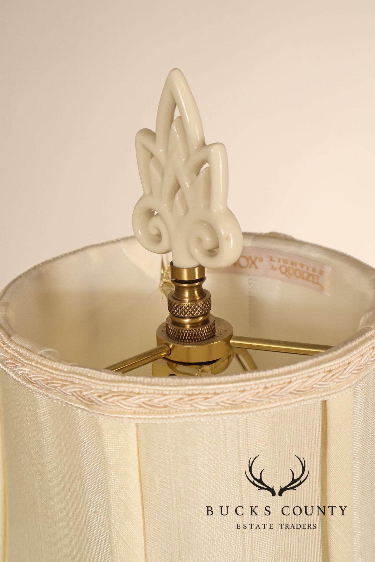 Lenox For Quoizel Pair of Brass and Porcelain Tall Table Lamps