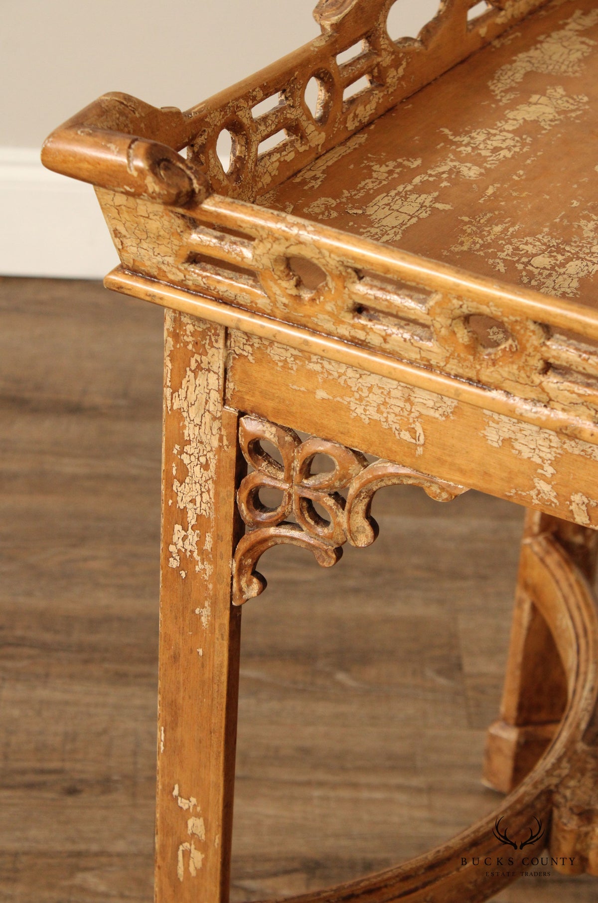 Chinese Chippendale Style Distress Painted Tea Table