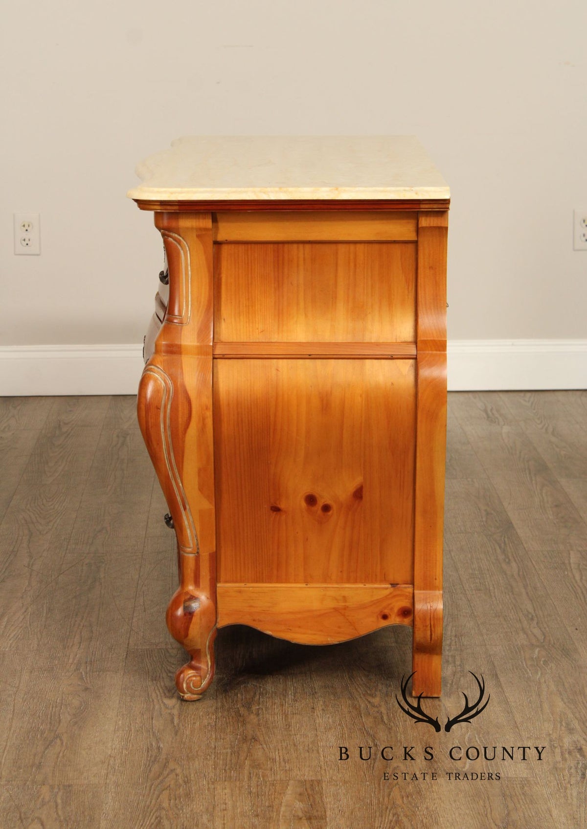 French Country Style Marble Top Pine Commode