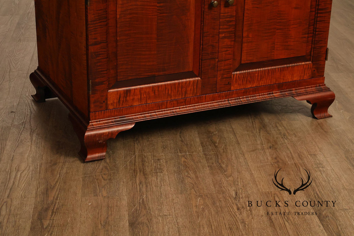 Custom Tiger Maple Two-Piece Four-Door Cabinet Armoire