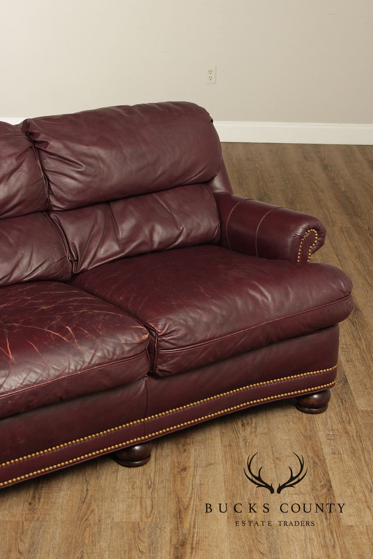 Hancock & Moore Burgundy Leather Nailhead Trim Sofa
