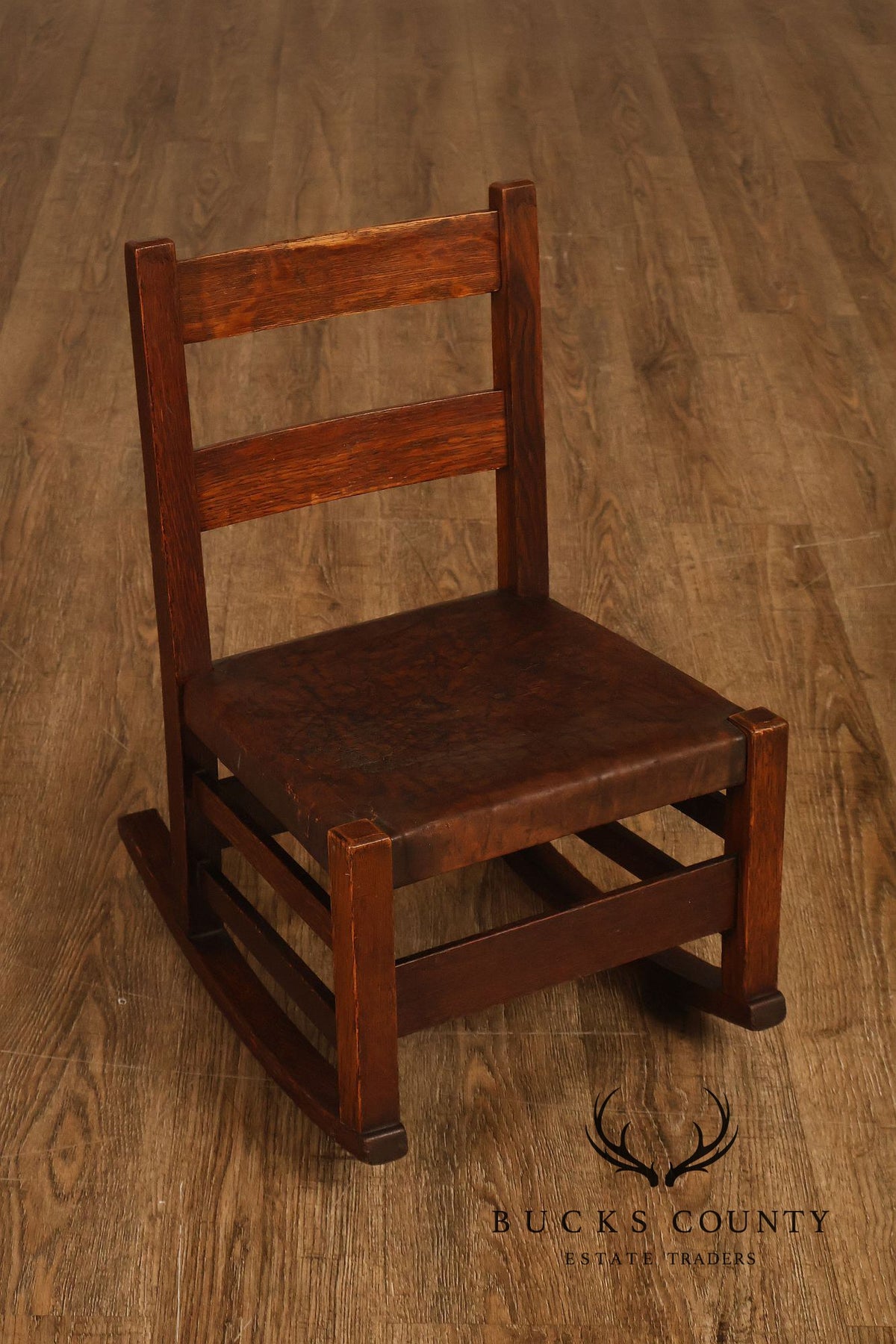 Antique Gustav Stickley Arts And Crafts Oak Child's Chair And Rocker
