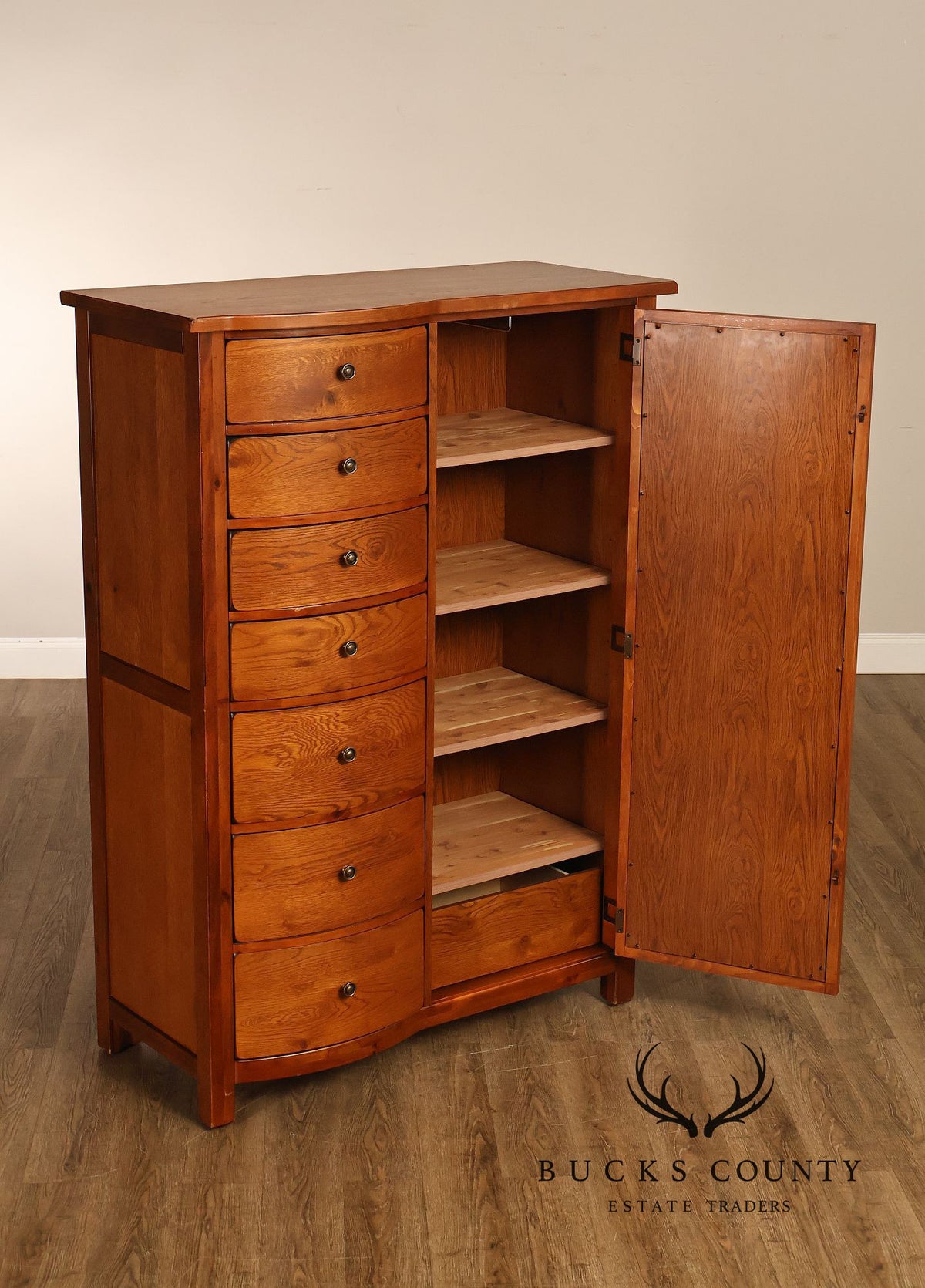Bassett Furniture American Country Oak Seven Drawer Armoire Chifferobe With Mirror