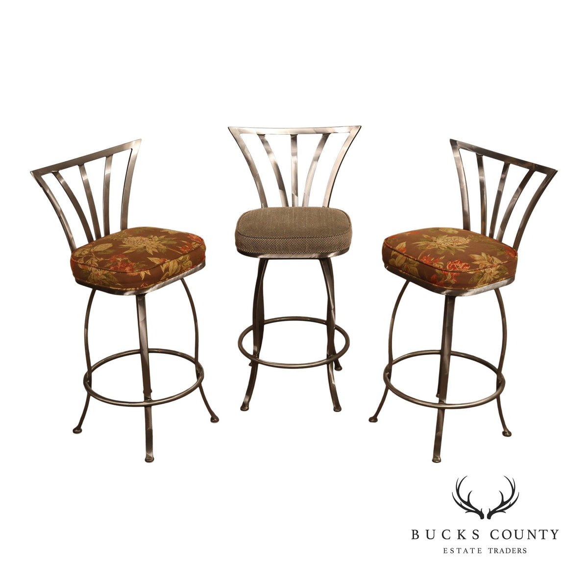 Shaver Howard Contemporary Set Of Three Brushed Steel Swivel Bar Stools