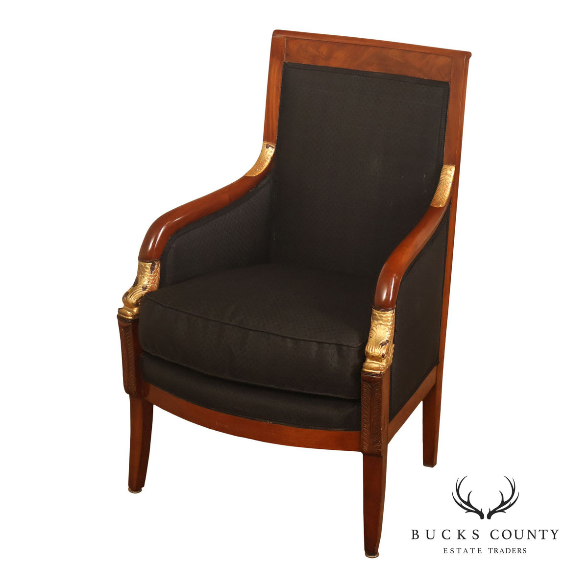 French Empire Style Partial Gilt Mahogany Armchair
