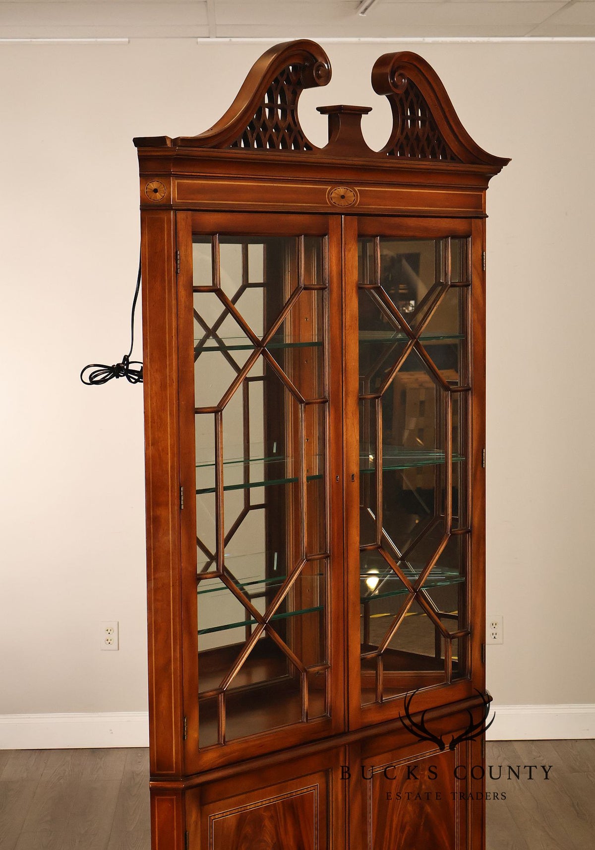 Georgian Style Lighted Mahogany Corner Cabinet