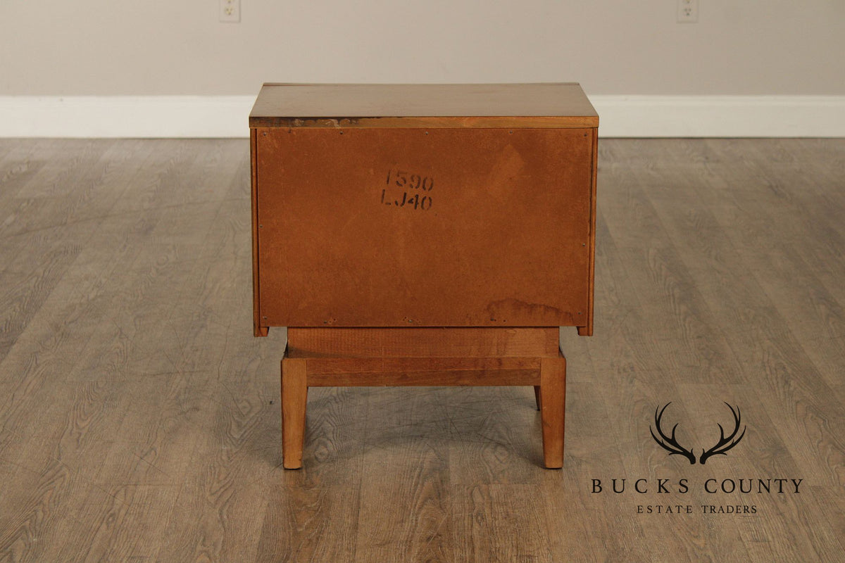 United Furniture Mid Century Modern Pair of Walnut Diamond Front Nightstands