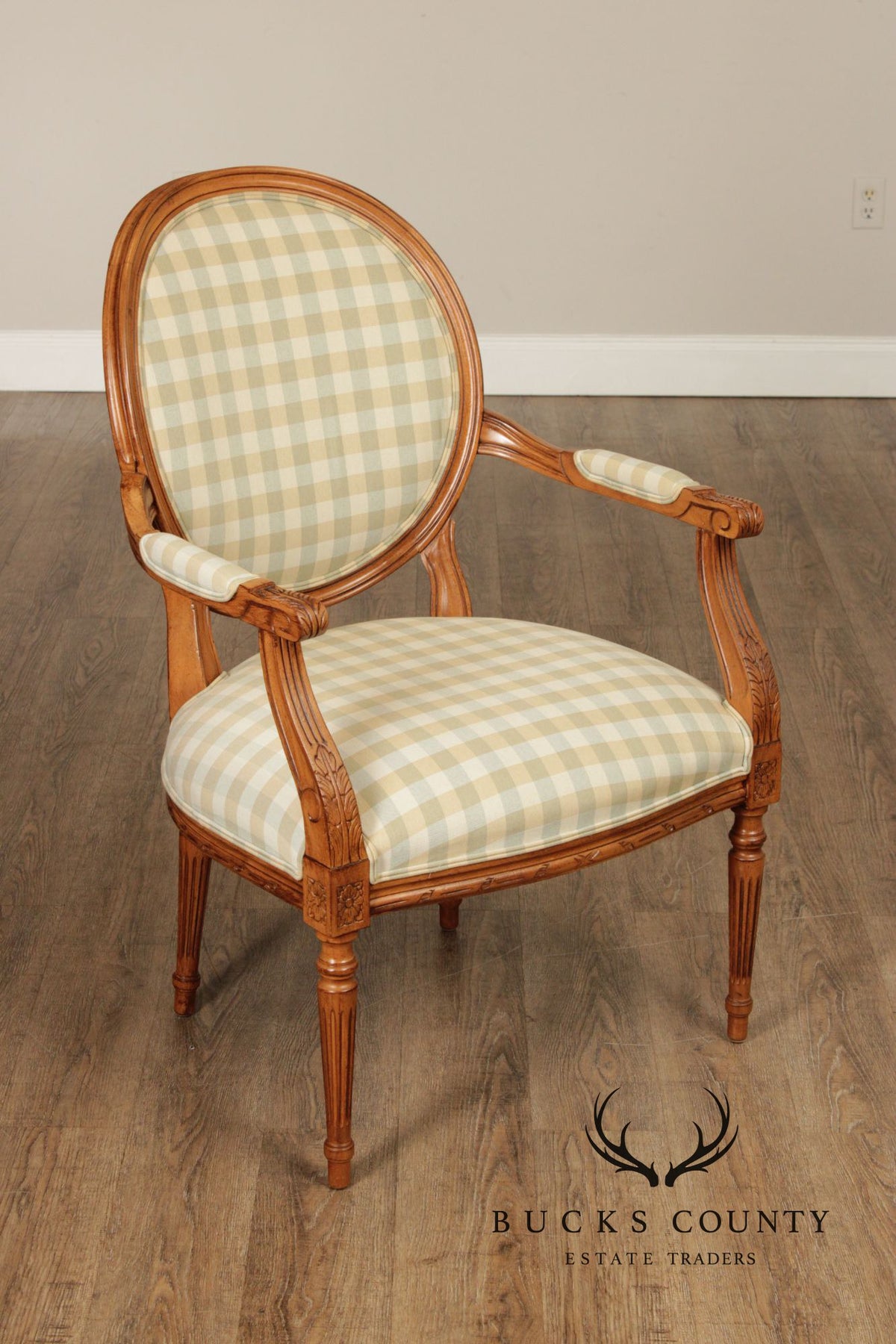 Ethan Allen French Louis XVI Style Pair of Fauteuil Armchairs