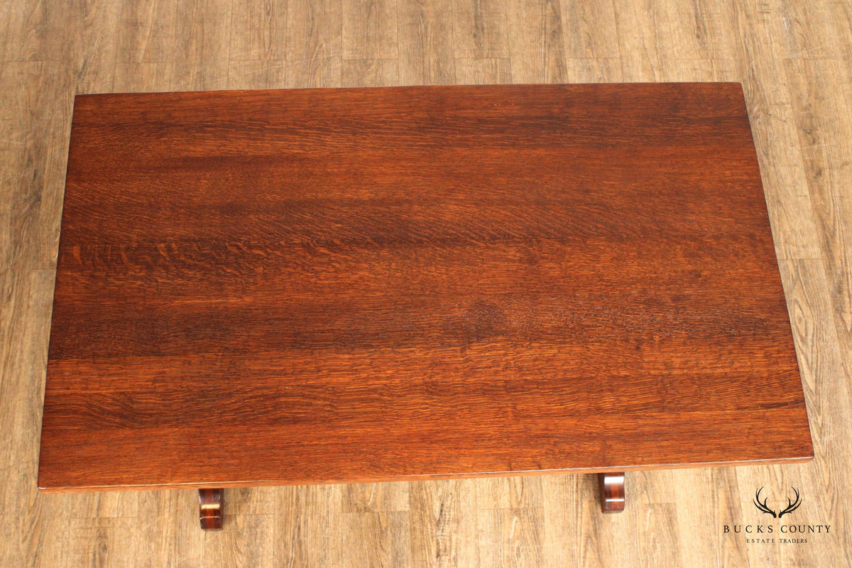 Antique Mission Oak Library Trestle Library Table