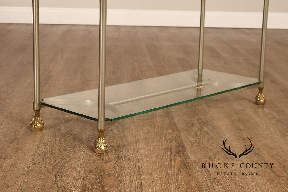 Directoire Style Italian Brass Steel And Glass Two Tier Console Table