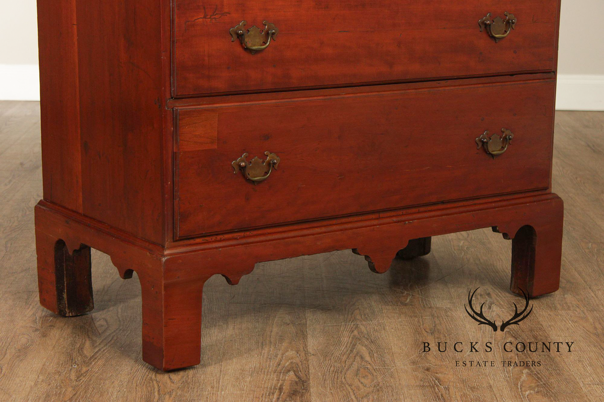 Antique American Chippendale Period Cherry Tall Chest Of Drawers
