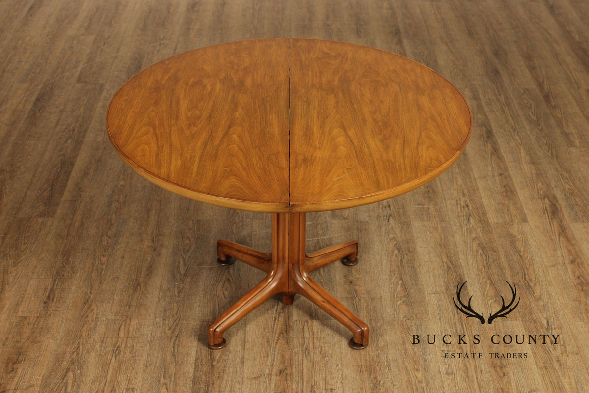 Mid Century Modern Round Walnut Extendable Dining Table